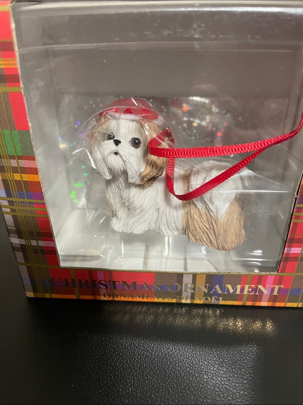 New In Box Shih Tzu Gold/White Dog Christmas Ornament